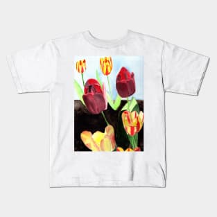 Tulips Fine Art Watercolor Painting Kids T-Shirt